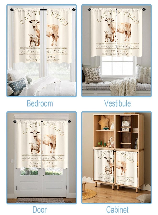 Final Friday Farmhouse Cattle Feed Kitchen Window Curtains Rustic Abstract Animal Cow Bedroom Cafe Rod Pocket Short Curtain Set of 2 Panel Each 27.5W x 39L Satin - Image 5